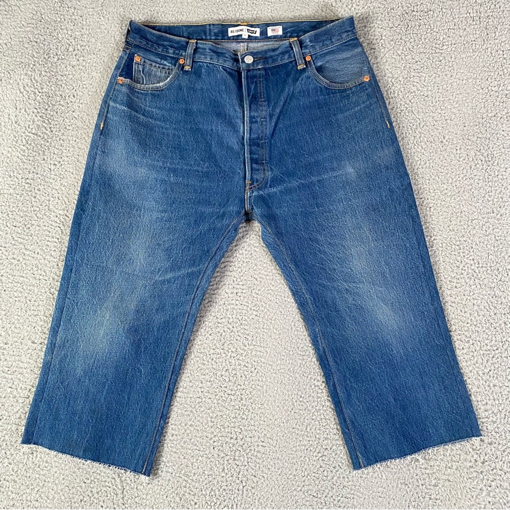 Levis Re/Done Pedal Pusher Jeans Womens 30 (32x18) Blue Cut Off Shorts High $450